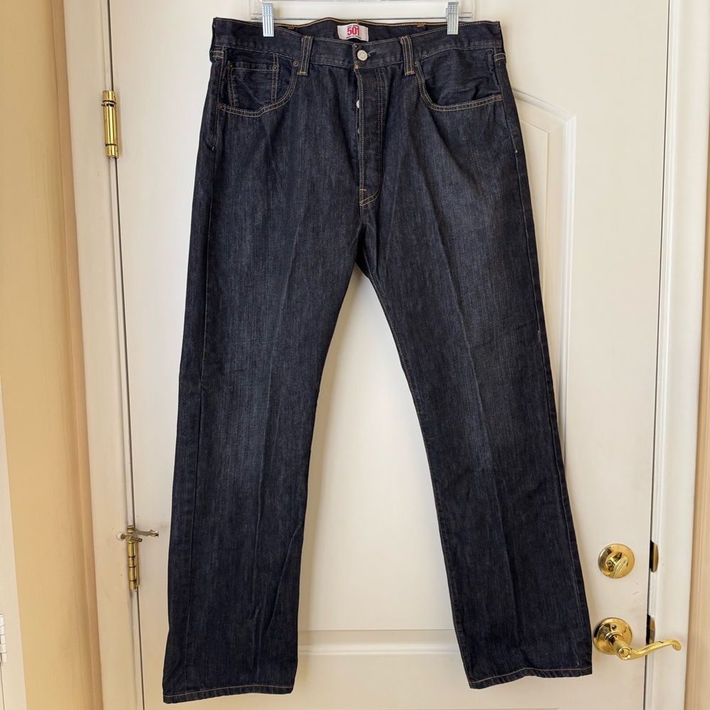 Levi Original 501 Classic Button Fly Straight Leg Black Denim Jeans Mens 38 x 32